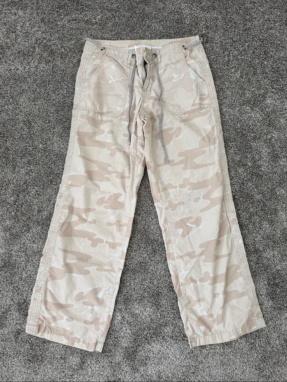 London Jean Beige Camo Drawstring Cargo Pants